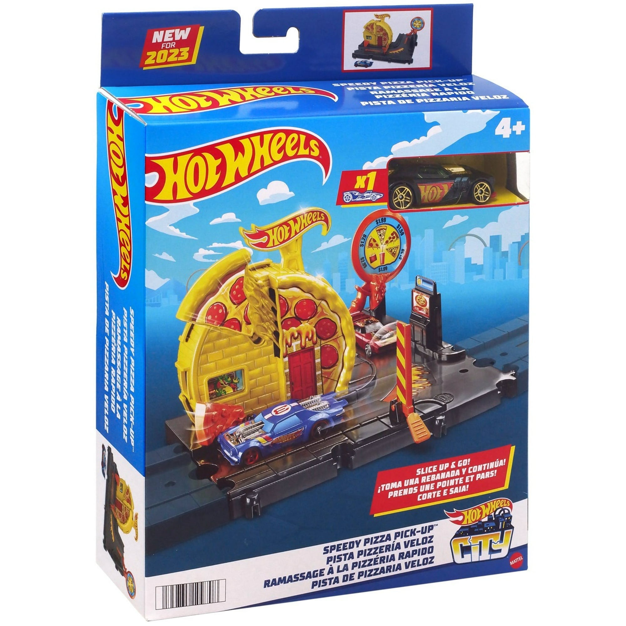 Mattel Hot Wheels City Speedy Pizza Pick-Up Track Set, Launcher