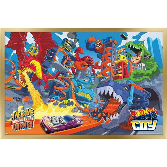 Mattel Hot Wheels - Awesome Around Every Corner Wall Poster, 22.375" x 34" Framed