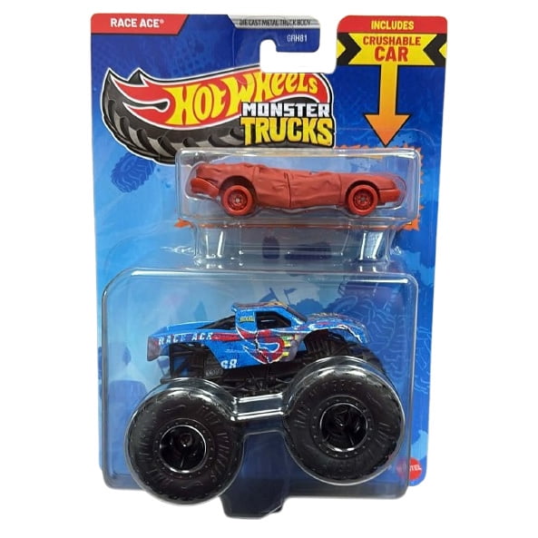 Mattel - Hot Wheels Monster Truck & Car - RACE ACE & CRUSHED SEDAN