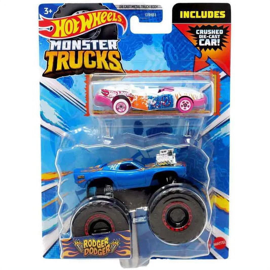 Mattel - Hot Wheels Monster Truck & Car - RODGER DODGER & CRUSHED SUDDEN  STOP (HKM13)