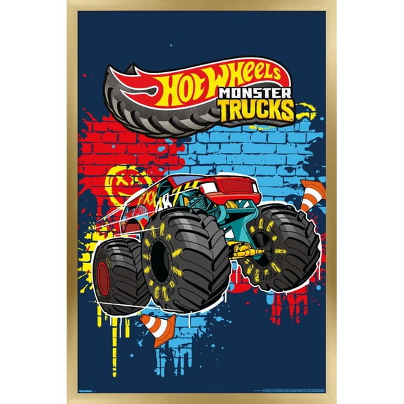 Mattel Hot Wheels - Monster Trucks Smash Wall Poster, 14.725" x 22.375" Framed