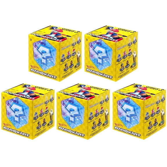Hot Wheels Mario Kart Series 3 Blind Box Pack of 5 DieCast Mystery Vehicles, 1:64 Scale, Ages 3+