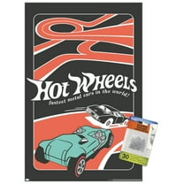 Mattel Hot Wheels - Red Minimalist Wall Poster with Push Pins, 14.725" x 22.375"