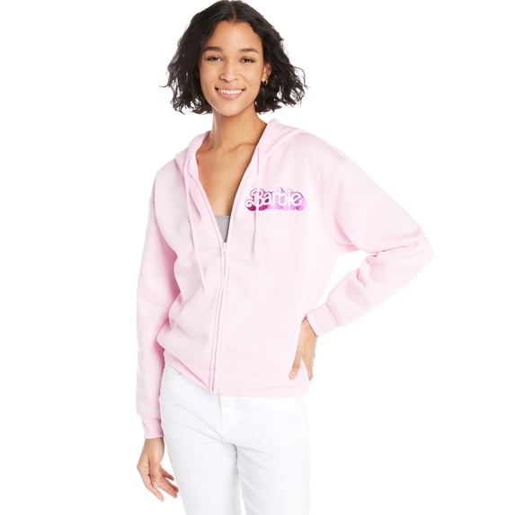 Mattel Juniors Barbie Metallic Print Zip-Front Hoodie, Sizes XS-3XL