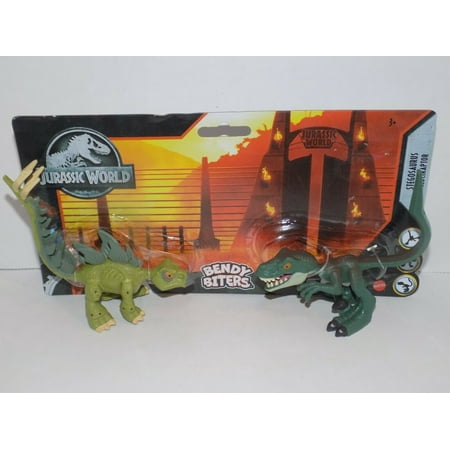 Mattel Jurassic World 2pk Bendy Biters Figures • STEGOSAURUS & VELOCIRAPTOR