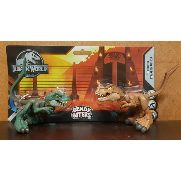 Mattel Jurassic World 2pk Bendy Biters Figures VELOCIRAPTOR & TYRANNOSAURUS REX