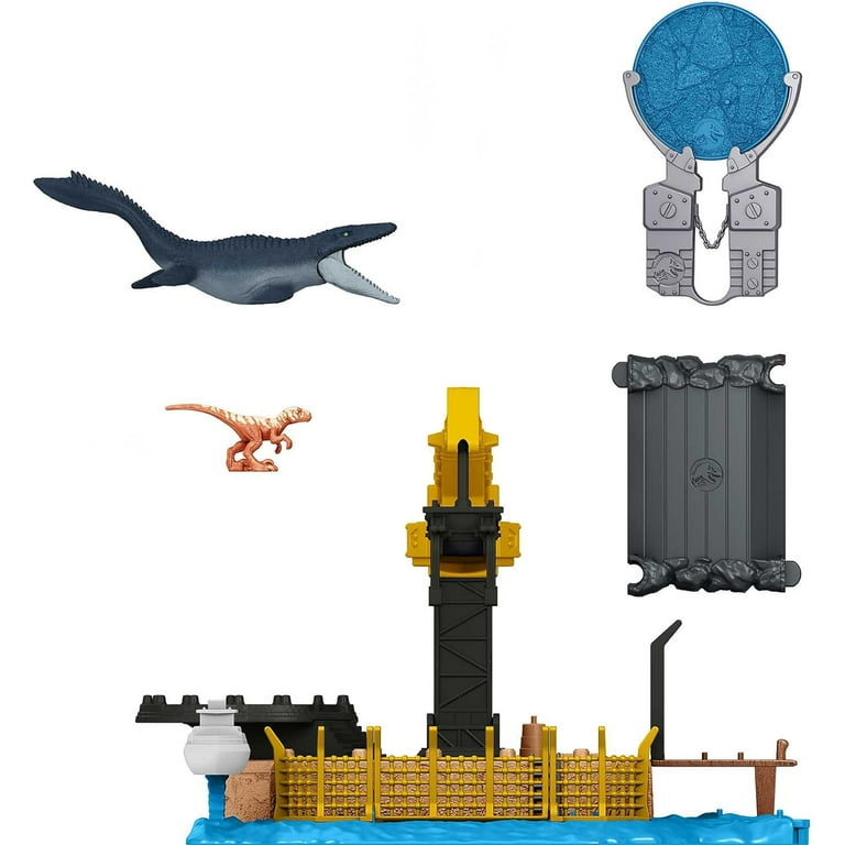 Mattel Jurassic World Dominion Minis Mosasaurus Mayhem Playset with 2 Mini Dinosaur Figures Launchers and Break Apart Feature Toy Gift Set and Collectible Walmart