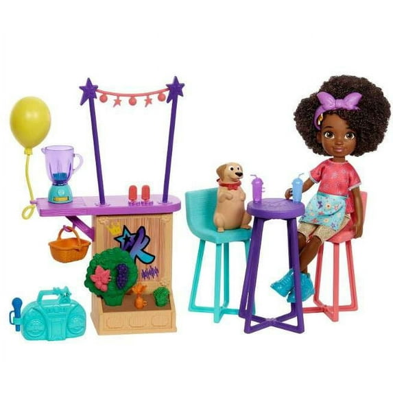 Mattel Karma's World Juice Bar Playset, 20 Pieces, Includes Karma Doll (87-in), Colorful