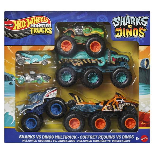 Mattel MTTJGD68 Hot Wheels Monster Trucks Sharks Vs Dinos Multipack Toys - 4 Piece