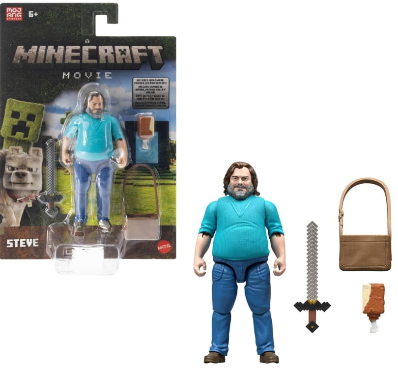 Mattel Minecraft Action Figure & Accessories Set, 4-inch Steve Posable Character Collectible Inspired by A Minecraft Movie