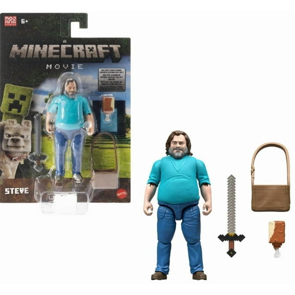 Mattel Minecraft Action Figure & Accessories Set, 4-inch Steve Posable Character Collectible Inspired by A Minecraft Movie