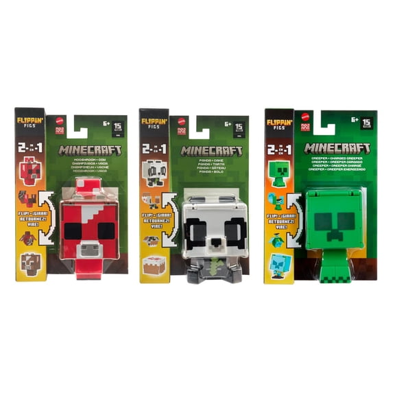 Mattel Minecraft Flippin' Figs 2-in-1 Action Figures Bundle of 3, Ages 6+, Creeper/Charged Creeper, Panda/Cake, Mooshroom/Cow HTL43-956B