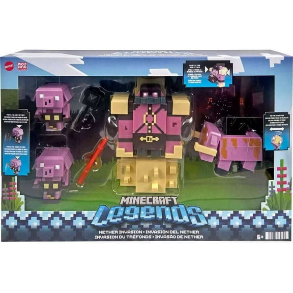 Mattel Minecraft Legends Nether Invasion Action Figure, 4 Piece Pack