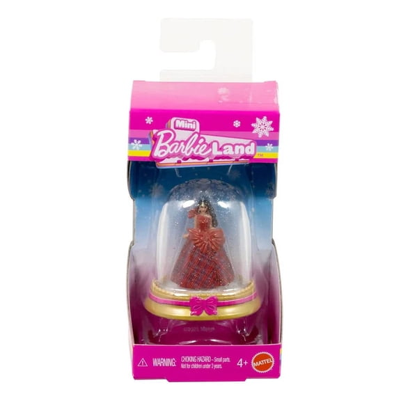 Mattel Mini Barbie Land Holiday Snow Globe Doll - RED PLAID DRESS [1.5 inch]