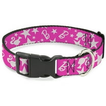 Mattel Pet Collar, Dog Collar Plastic Buckle, Barbie Ponytail Silhouette and Star Scattered Pink White, 7 to 8.5 Inches 0.5 Inch Wide