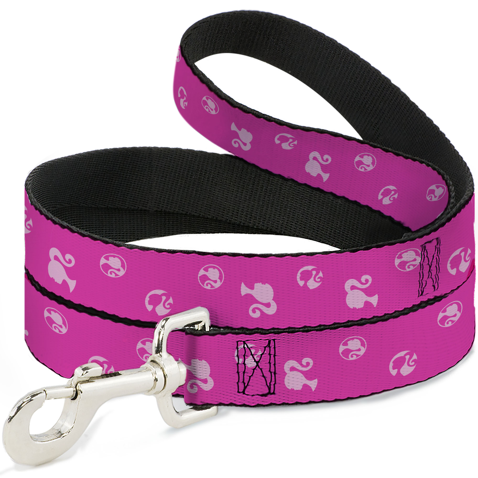 Mattel Pet Leash, Dog Leash, Barbie Ponytail Silhouette Icon Scattered Pinks, 6 Feet Long 1.0 Inch Wide