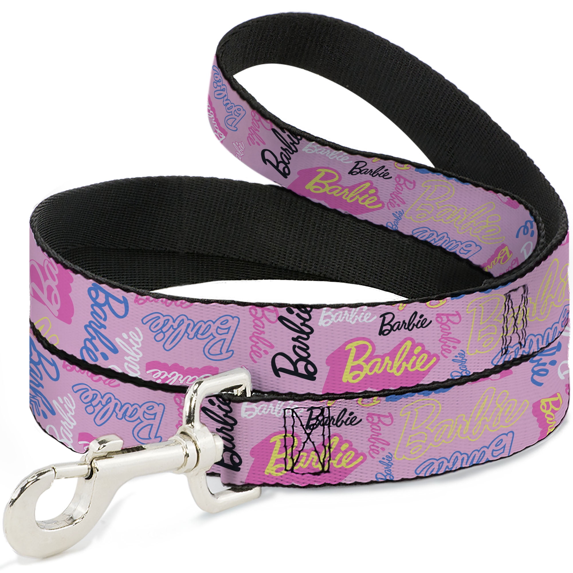 Mattel Pet Leash, Dog Leash, Barbie Script Signature Collage Pink Multi Color, 6 Feet Long 1.0 Inch Wide