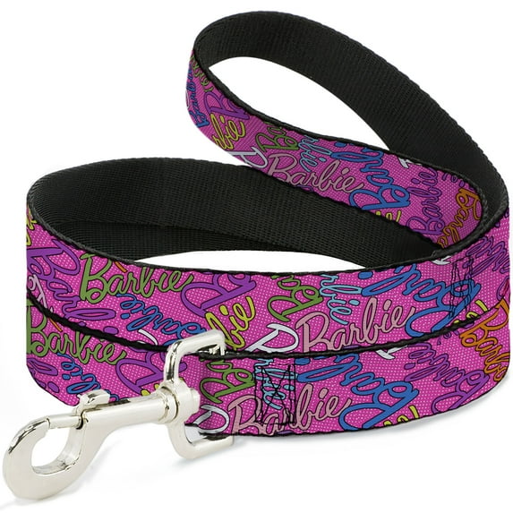 Mattel Pet Leash, Dog Leash, Barbie Script Signature Scattered Pink Multi Color, 6 Feet Long 1.0 Inch Wide