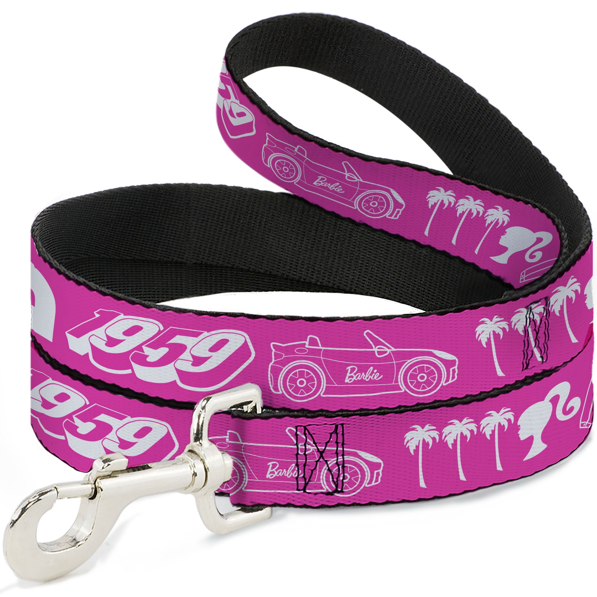Mattel Pet Leash, Dog Leash, Barbie Script Signature and Icons Pink White, 6 Feet Long 1.0 Inch Wide