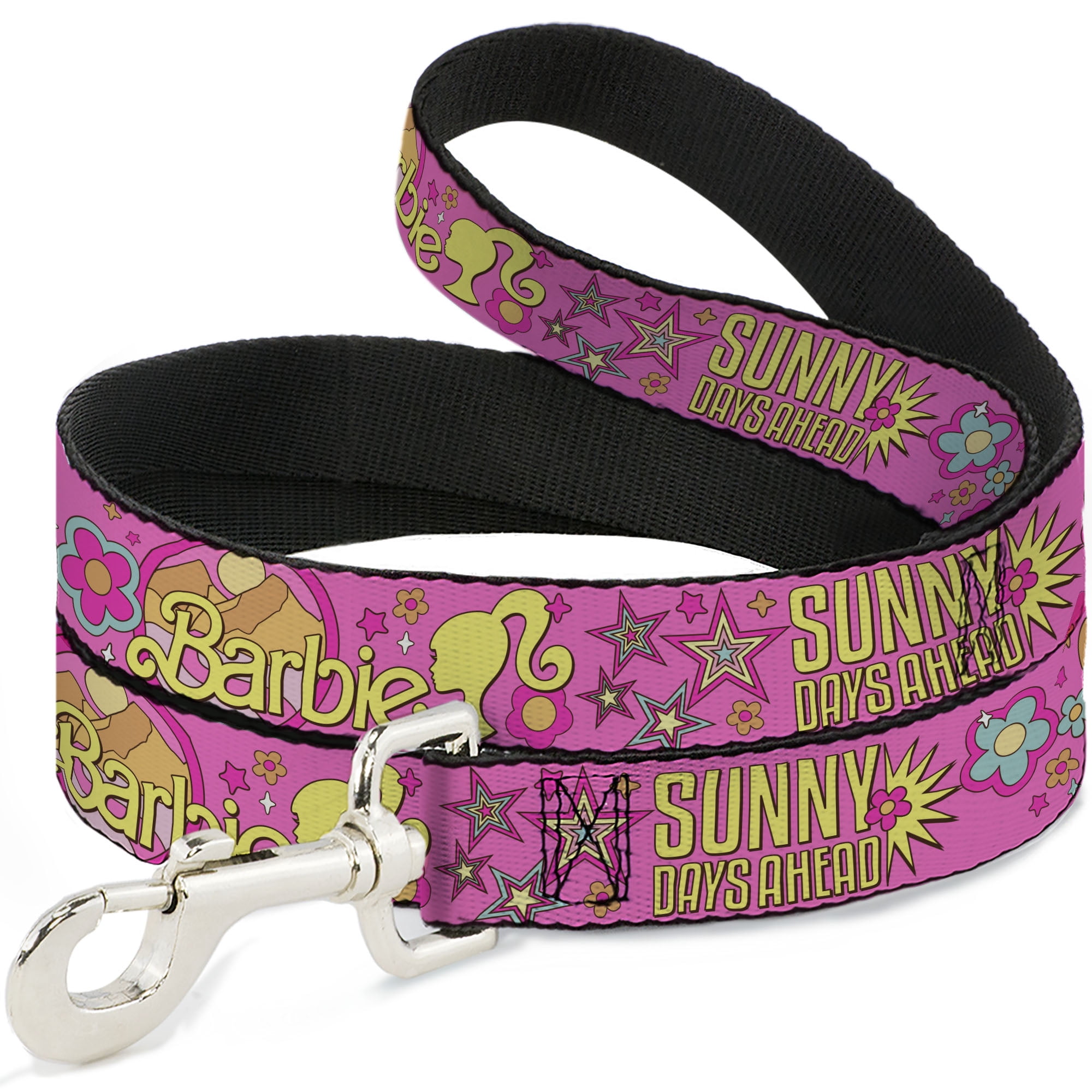 Mattel Pet Leash, Dog Leash, Barbie Sunny Days Ahead Icons Collage Pink Multi Color, 6 Feet Long 1.0 Inch Wide
