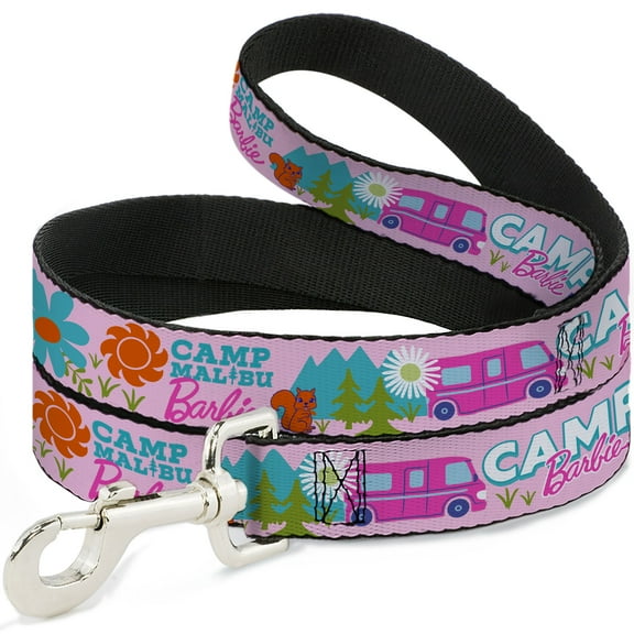 Mattel Pet Leash, Dog Leash, Camp Barbie Malibu Icons Collage Pink Multi Color, 4 Feet Long 1.0 Inch Wide
