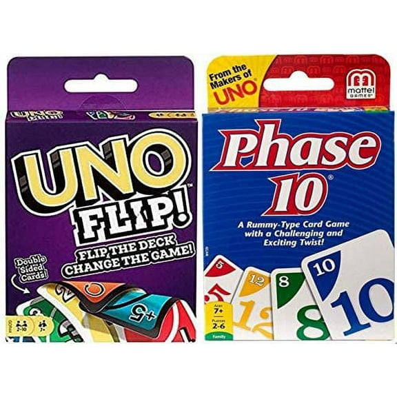Mattel Phase 10 and Uno Flip Combo Card Game Pack of 2