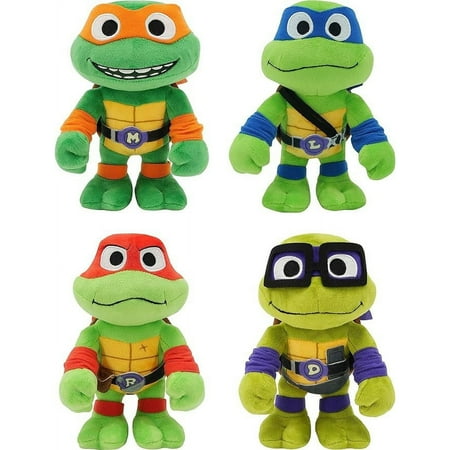 Mattel Teenage Mutant Ninja Turtles Mutant Mayhem Plush Toys, 4-Pack, 8-Inch Leonardo, Michelangelo, Raphael, Donatello