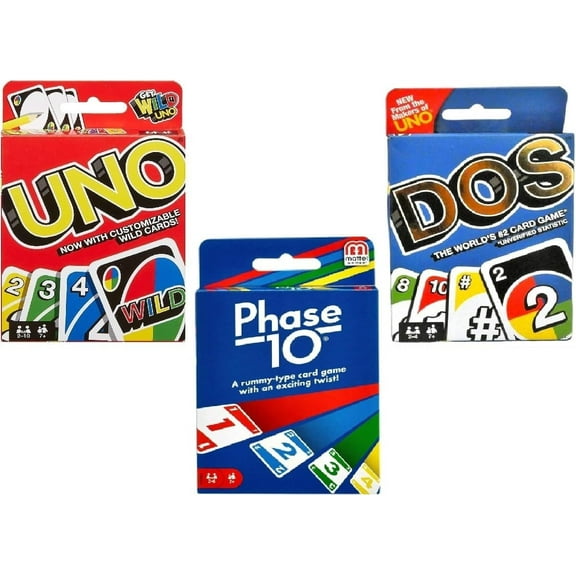 Mattel Uno, Dos and Phase 10 Card Game, Combo Pack of 3