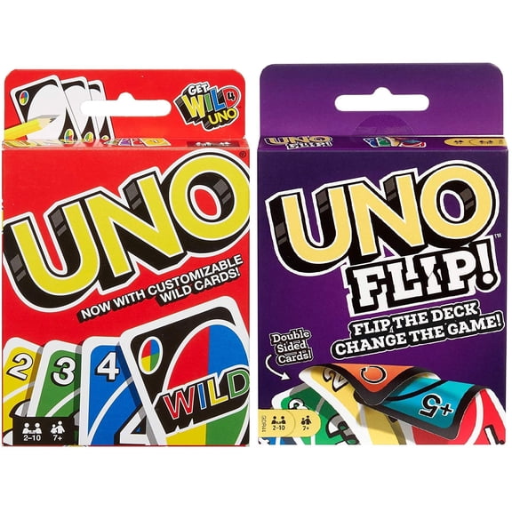 Mattel Uno Wild and Uno Flip Card Games Bundle
