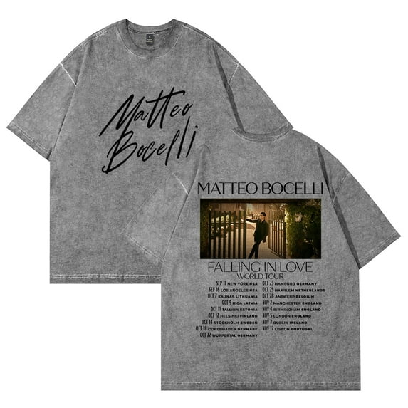 Matteo Bocelli Falling In Love World Tour T-shirts Merch Unisex Vintage Cotton Wash Tees Short Sleeve O-neck Tops