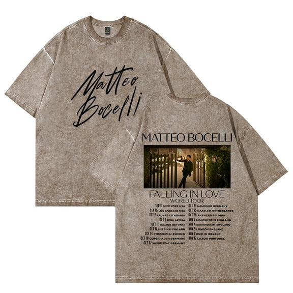Matteo Bocelli Falling In Love World Tour T-shirts Merch Unisex Vintage Cotton Wash Tees Short Sleeve O-neck Tops