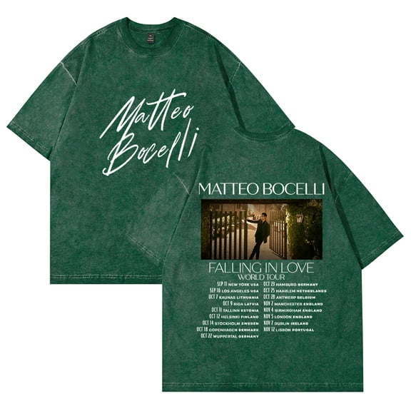 Matteo Bocelli Falling In Love World Tour T-shirts Merch Unisex Vintage Cotton Wash Tees Short Sleeve O-neck Tops