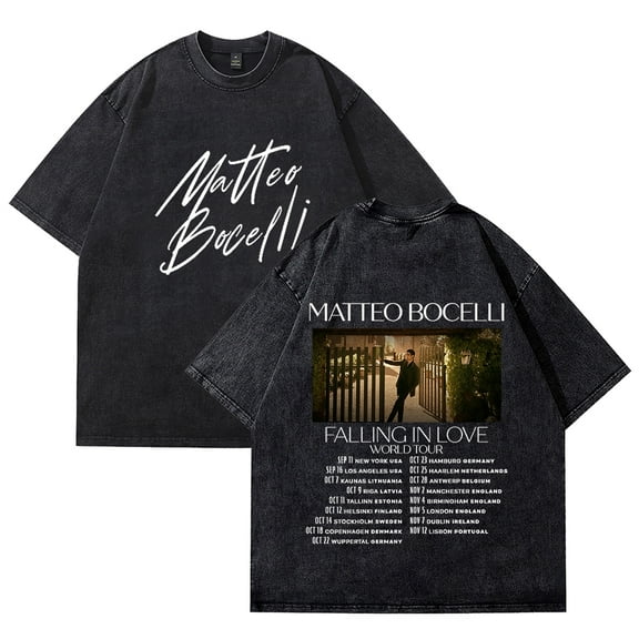 Matteo Bocelli Falling In Love World Tour T-shirts Merch Unisex Vintage Cotton Wash Tees Short Sleeve O-neck Tops