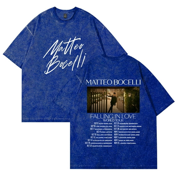 Matteo Bocelli Falling In Love World Tour T-shirts Merch Unisex Vintage Cotton Wash Tees Short Sleeve O-neck Tops