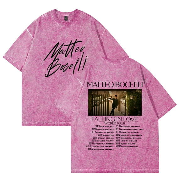 Matteo Bocelli Falling In Love World Tour T-shirts Merch Unisex Vintage Cotton Wash Tees Short Sleeve O-neck Tops