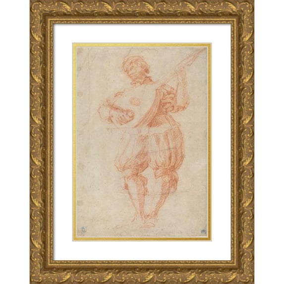 Matteo Rosselli 13x18 Gold Ornate Wood Frame and Double Matted Museum Art Print Titled - Man Playing a Lute (Recto)