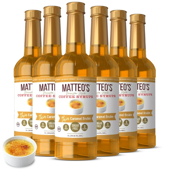 Matteo's Sugar Free Coffee Syrup, Caramel Brulee (1L bottle, 6-pack)
