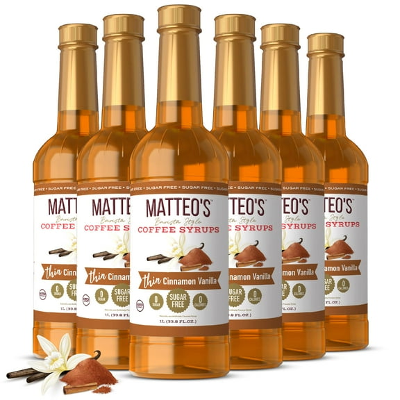 Matteo's Sugar Free Coffee Syrup, Cinnamon Vanilla (1L bottle, 6-pack)
