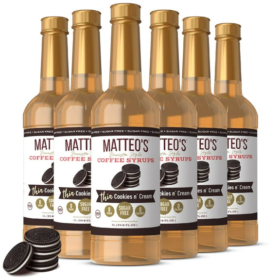 Matteo's Sugar Free Coffee Syrup, Cookies n' Cream (1L bottle, 6-pack)