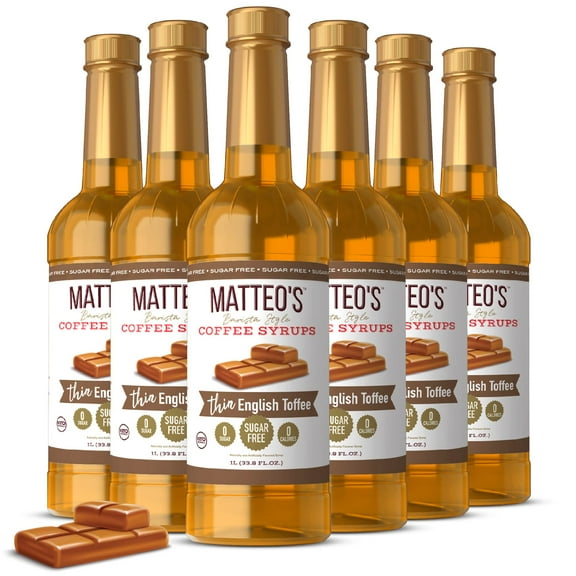 Matteo's Sugar Free Coffee Syrup, English Toffee (1L bottle, 6-pack)