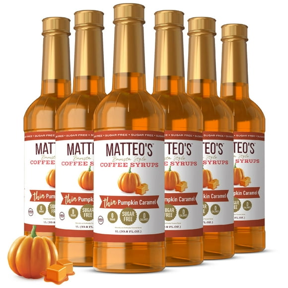 Matteo's Sugar Free Coffee Syrup, Pumpkin Caramel (1L bottle, 6-pack)