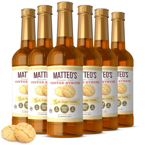 Matteo's Sugar Free Coffee Syrup, Sugar Cookie (1L bottle, 6-pack)
