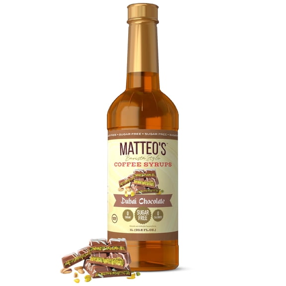 Matteo's Sugar Free Dubai Chocolate Coffee Syrups 33.8oz (Single bottle)