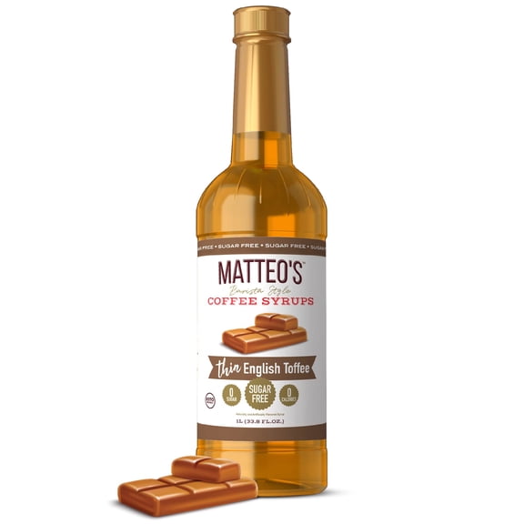 Matteo's Sugar Free English Toffee Chai Coffee Syrups   33.8oz (Single bottle)