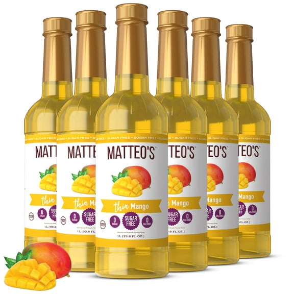 Matteo's Sugar Free Fruit Syrup, Mango (1L bottle, 6-pack)