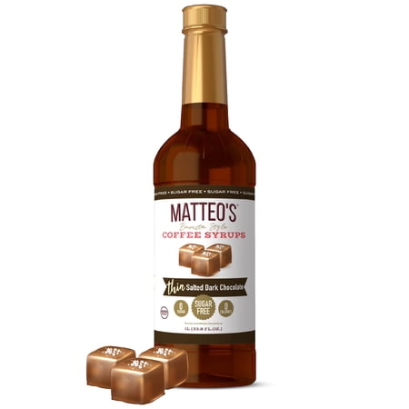 Matteo's Sugar Free Salted Dark Chocolate Coffee Syrups – 33.8oz (Single bottle)
