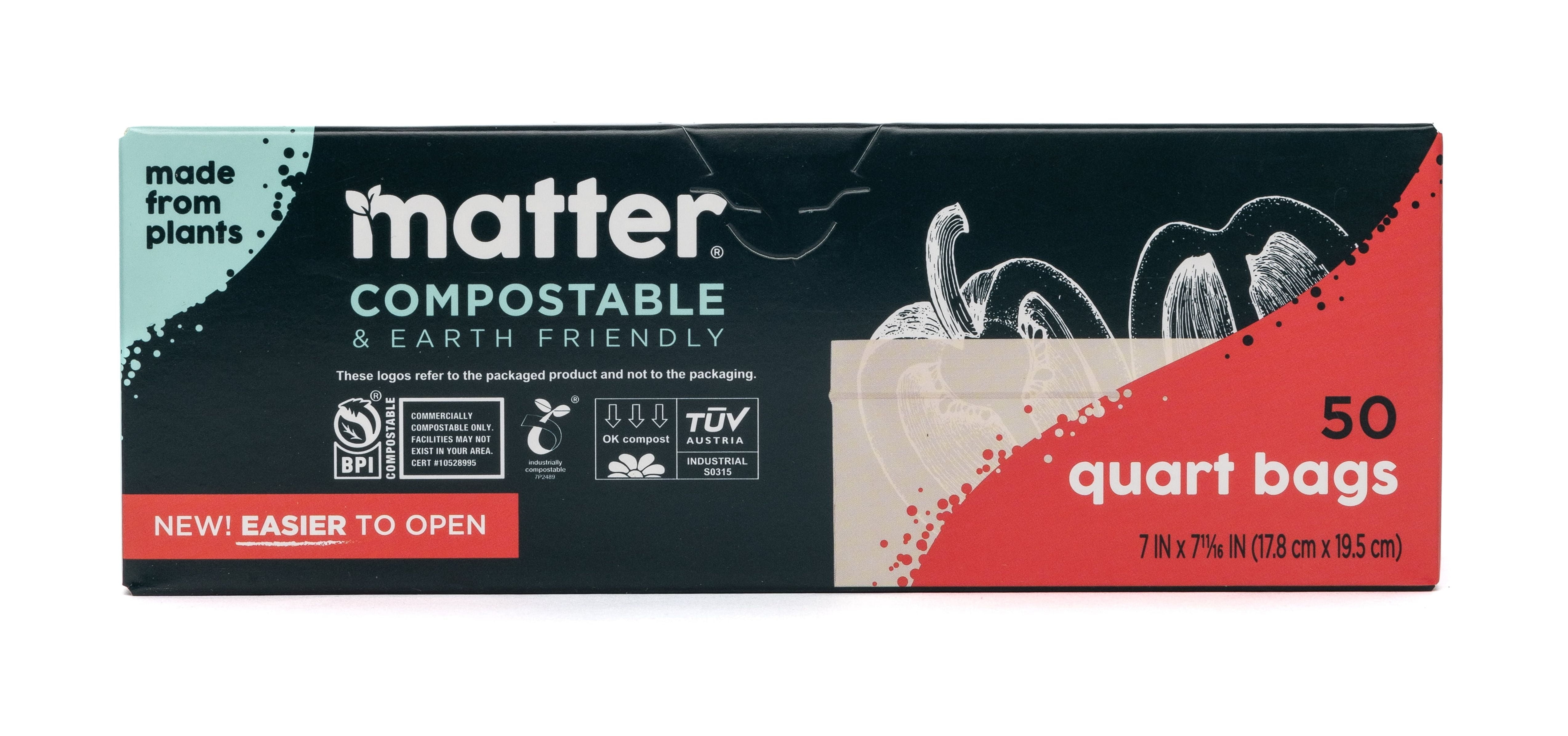 Matter Clear Compostable Quart Food Storage Bags, 50 Count