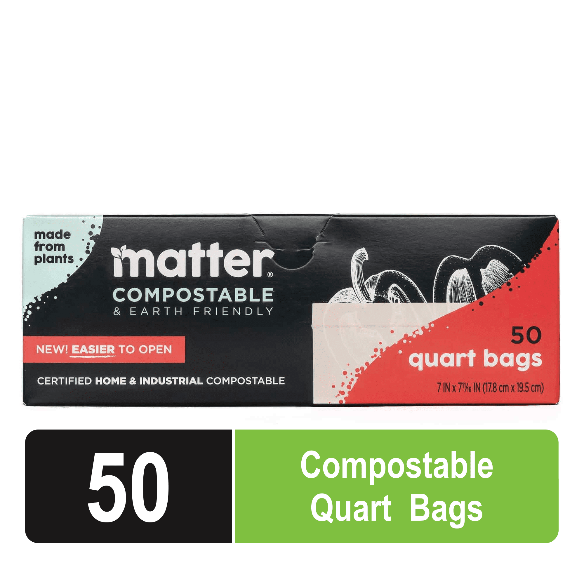Matter Compostable Quart Food Storage Bags, 50 Count