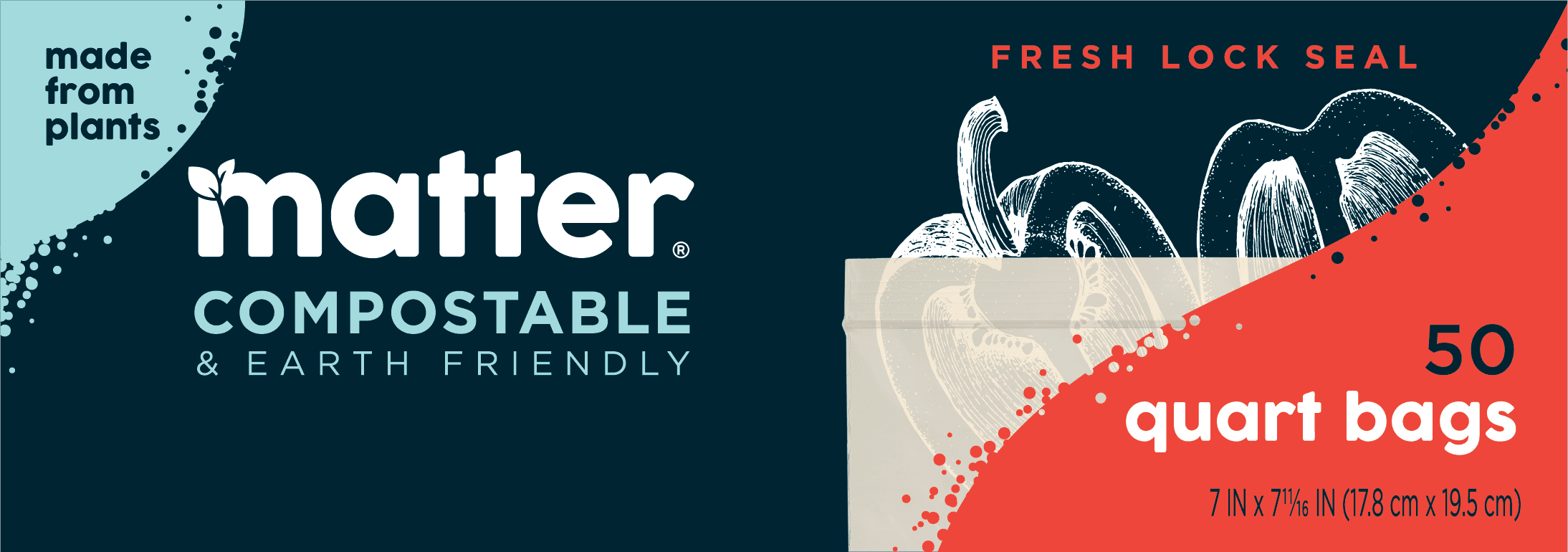 Matter 100 Compostable Quart Food Storage Bags, 50 Count, Clear