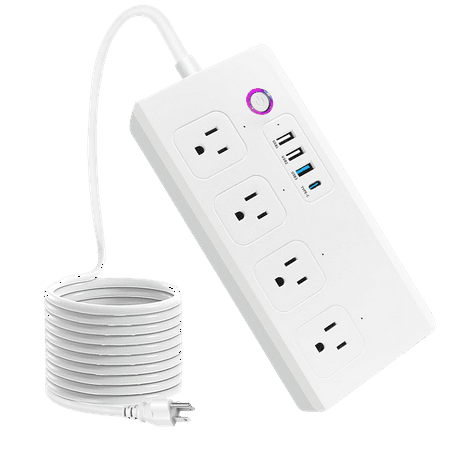 Matter 16A Smart Power Strip WiFi Plug Multiple Outlet Surge Protector 4 AC Outlets,3 USB Port,1 Type-C Port, Compatible Work with Apple Homekit,Amazon Alexa, Google Home,Only supports 2.4GHz WiFi